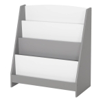 Детска Етажерка за Книжки и Списания, Библиотека с Рафтове, Дървена Секция - Бяло и Сиво