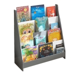 Детска Етажерка за Книжки и Списания, Библиотека с Рафтове, Дървена Секция - Бяло и Сиво