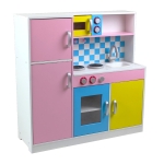 Детска Дървена Кухня за Ролеви Игри с Цветен Дизайн, 90x30x90 см