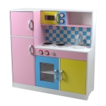 Детска Дървена Кухня за Ролеви Игри с Цветен Дизайн, 90x30x90 см