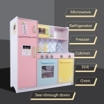 Детска Дървена Кухня за Ролеви Игри с Цветен Дизайн, 90x30x90 см