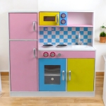 Детска Дървена Кухня за Ролеви Игри с Цветен Дизайн, 90x30x90 см