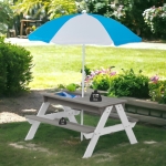 Детска Градинска Маса 3 в 1 Чадър с Регулируема Височина, Подвижен Плот за Активни Игри на Открито