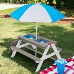 Детска Градинска Маса 3 в 1 Чадър с Регулируема Височина, Подвижен Плот за Активни Игри на Открито