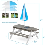 Детска Градинска Маса 3 в 1 Чадър с Регулируема Височина, Подвижен Плот за Активни Игри на Открито
