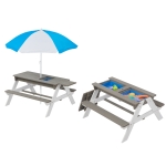 Детска Градинска Маса 3 в 1 Чадър с Регулируема Височина, Подвижен Плот за Активни Игри на Открито