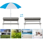 Детска Градинска Маса 3 в 1 Чадър с Регулируема Височина, Подвижен Плот за Активни Игри на Открито