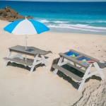 Детска Градинска Маса 3 в 1 Чадър с Регулируема Височина, Подвижен Плот за Активни Игри на Открито