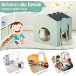 Детска Маса с 2 Столчета - Мултиактивна Къщичка с Черна Дъска, Плот за Рисуване и Четене