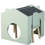 Детска Маса с 2 Столчета - Мултиактивна Къщичка с Черна Дъска, Плот за Рисуване и Четене