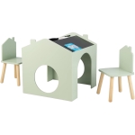 Детска Маса с 2 Столчета - Мултиактивна Къщичка с Черна Дъска, Плот за Рисуване и Четене
