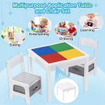 Детска Маса с 2 Столчета, Двустранна, Комплект от Дърво за Учене, Рисуване, Писане, Редене на Конструктори тип LEGO - WHITE/GRAY