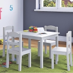 Детска Маса с 4 Столчета , Дървен Комплект за Игра и Учение, Бял, 66x56x48 см