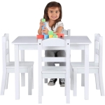Детска Маса с 4 Столчета , Дървен Комплект за Игра и Учение, Бял, 66x56x48 см