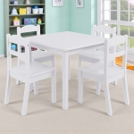 Детска Маса с 4 Столчета , Дървен Комплект за Игра и Учение, Бял, 66x56x48 см