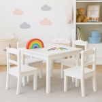 Детска Маса с 4 Столчета , Дървен Комплект за Игра и Учение, Бял, 66x56x48 см