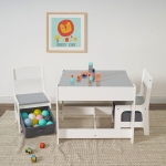 Детска Маса със Столчета, Двустранна, с Черна Дъска, 2 в 1 за Игра и Съхранение