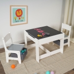 Детска Маса със Столчета, Двустранна, с Черна Дъска, 2 в 1 за Игра и Съхранение