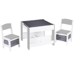 Детска Маса със Столчета, Двустранна, с Черна Дъска, 2 в 1 за Игра и Съхранение