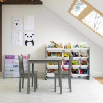 Детска Маса със Столчета, Комплект от Дърво, за Учене, Рисуване, Игра и Хранене, за Детска Стая, Сив