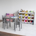 Детска Маса със Столчета, Комплект от Дърво, за Учене, Рисуване, Игра и Хранене, за Детска Стая, Сив