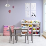 Детска Маса със Столчета, Комплект от Дърво, за Учене, Рисуване, Игра и Хранене, за Детска Стая, Сив