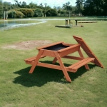 Градински Комплект 2 в 1, Детска Маса за Пикник и Пясъчник, Игри на Открито, Дървен, 96х103х56 см.