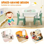 Детска Масичка със Столчета 4 в 1 , 2 Плота, Черна дъска и Плот за Редене на Конструктори тип LEGO, Forest