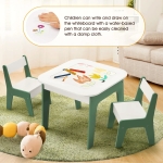 Детска Масичка със Столчета 4 в 1 , 2 Плота, Черна дъска и Плот за Редене на Конструктори тип LEGO, Forest