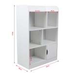 Детска Секция  за Съхранение на Книжки и Играчки, Етажерка с 4 Нива и Вратичка - Бяла