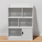 Детска Секция  за Съхранение на Книжки и Играчки, Етажерка с 4 Нива и Вратичка - Бяла
