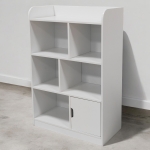 Детска Секция  за Съхранение на Книжки и Играчки, Етажерка с 4 Нива и Вратичка - Бяла