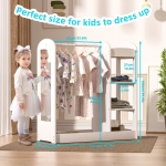 Детска Стойка за Дрехи с Огледало - Отворен Детски Гардероб с Рафтове и Закачалки, Бял, 94x38x100 см