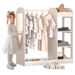 Детска Стойка за Дрехи с Огледало - Отворен Детски Гардероб с Рафтове и Закачалки, Бял, 94x38x100 см