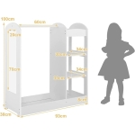 Детска Стойка за Дрехи с Огледало - Отворен Детски Гардероб с Рафтове и Закачалки, Бял, 94x38x100 см