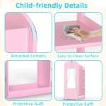 Детска Стойка за Дрехи с Огледало - Отворен Детски Гардероб с Рафтове и Закачалки, Розов, 94x38x100 см