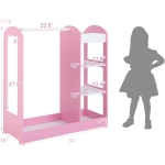 Детска Стойка за Дрехи с Огледало - Отворен Детски Гардероб с Рафтове и Закачалки, Розов, 94x38x100 см