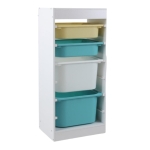 Детски Шкаф , Етажерка за Играчки с 4 Кутии за Съхранение, Бял