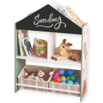 Детски Шкаф Етажерказа Играчки и Книжки  с Мече, Черна Дъска за Писане, Къщичка FOREST