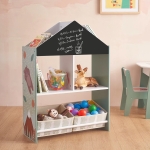 Детски Шкаф Етажерказа Играчки и Книжки  с Мече, Черна Дъска за Писане, Къщичка FOREST