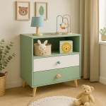 Детски Шкаф за Играчки и Дрехи, Етажерка за Детска Стая с 2 чекмеджета, Мече, FOREST