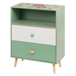 Детски Шкаф за Играчки и Дрехи, Етажерка за Детска Стая с 2 чекмеджета, Мече, FOREST