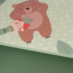 Детски Шкаф за Играчки и Дрехи, Етажерка за Детска Стая с 2 чекмеджета, Мече, FOREST