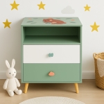Детски Шкаф за Играчки и Дрехи, Етажерка за Детска Стая с 2 чекмеджета, Мече, FOREST
