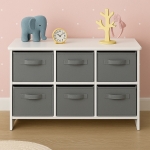 Детски Скрин  с 6 Текстилни Кутии за Съхранение на Играчки и Аксесоари, Сиво и Бяло