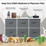 Детски Скрин  с 6 Текстилни Кутии за Съхранение на Играчки и Аксесоари, Сиво и Бяло