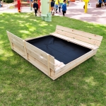 Голям Детски Пясъчник с Пейки и Сгъваем Капак 157x157x21см, Дървен