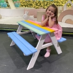 Детска Маса за Пикник с Пейки , Градинска, Дървена, Игри на Открито, RAINBOW, 89х79х50 см.
