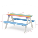 Детска Маса за Пикник с Пейки , Градинска, Дървена, Игри на Открито, RAINBOW, 89х79х50 см.