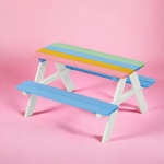 Детска Маса за Пикник с Пейки , Градинска, Дървена, Игри на Открито, RAINBOW, 89х79х50 см.